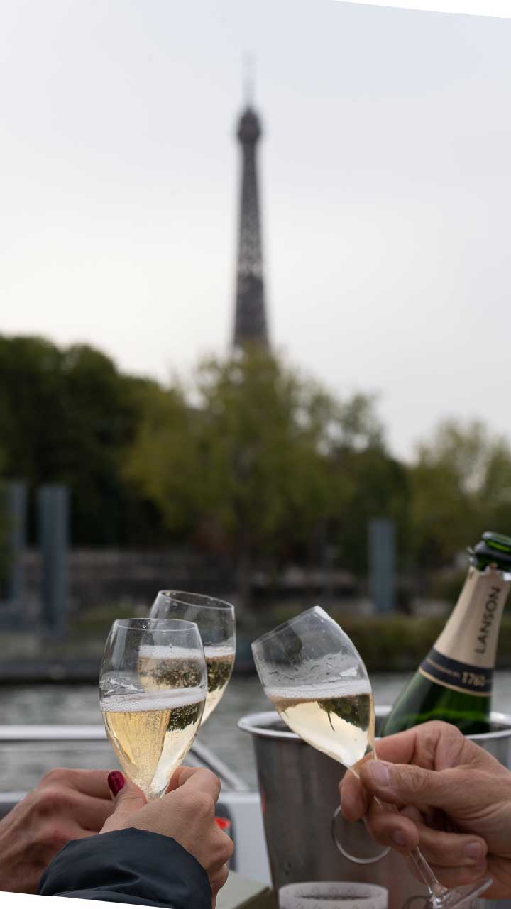 apero cruise on the seine in paris in front of the eiffel tower